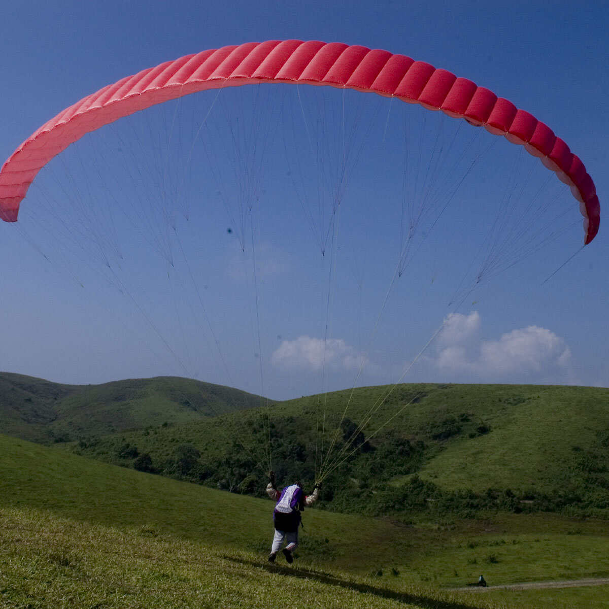 “Paragliding in Vagamon with stunning views of green hills and valleys.”