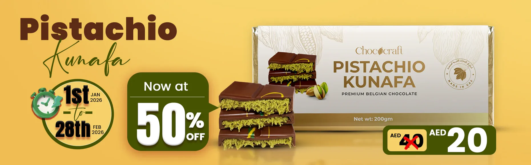  Delicious Pistachio Chocolate Kunafa served fresh, crispy and creamy dessert in Dubai